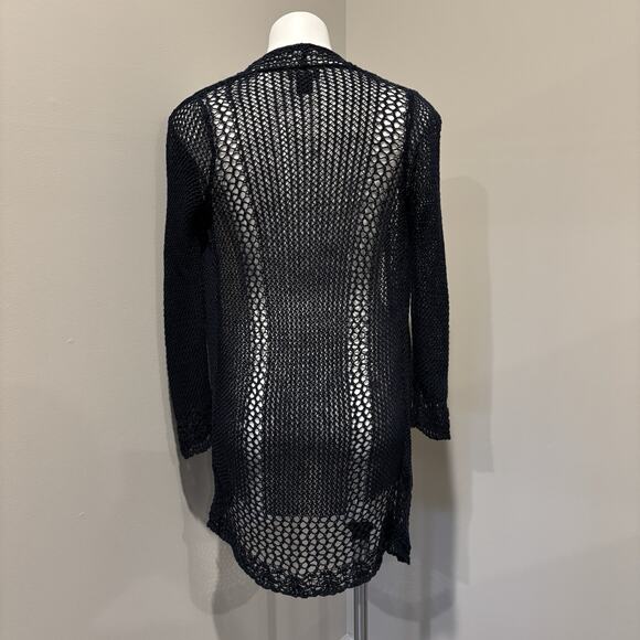 Lucky Brand Duster XS Dark Navy Blue Crochet Open Front - Picture 10 of 10